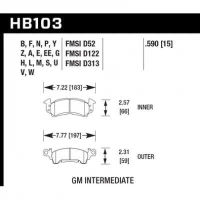 HAWK PERFORMANCE BRAKE PADS - GM STANDARD - HAW-HB103V