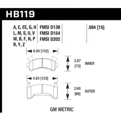 HAWK PERFORMANCE BRAKE PADS - GM METRIC - HAW-HB119U